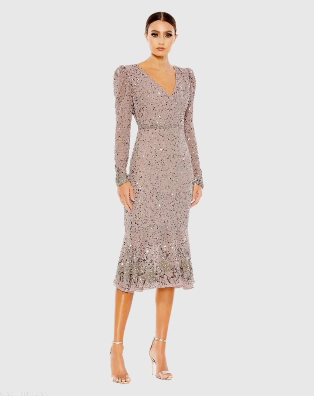 Purple Sequin Dress with Embellished Hemline and Belt