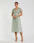 Green Embellished Short Sleeve Empire Waist Dress