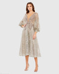 Embellished Plunge Neck Bishop Sleeve Dress
