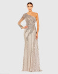 Beige Embellished One Shoulder A Line Gown
