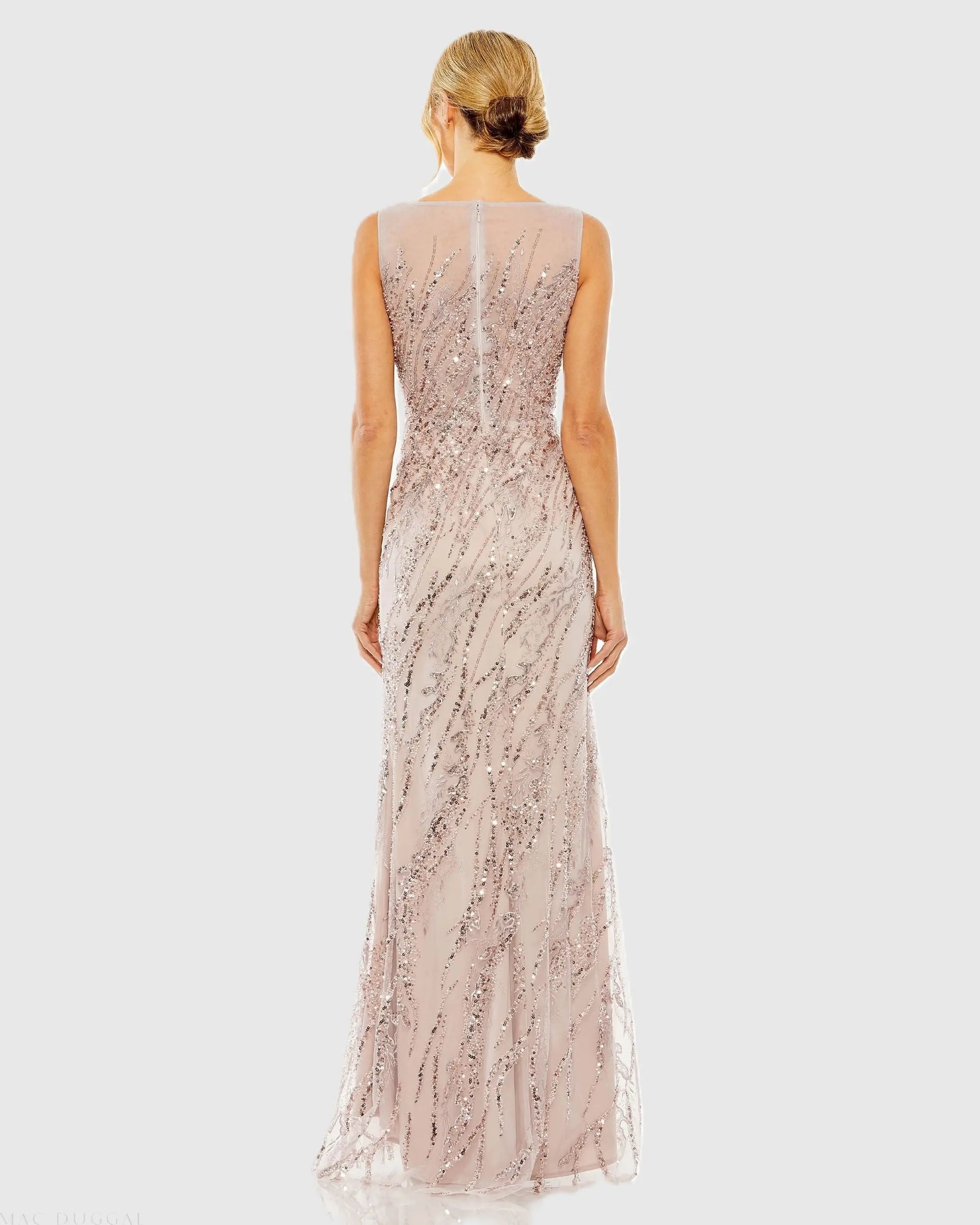 Pink Sleeveless Embellished Boat Neck Gown