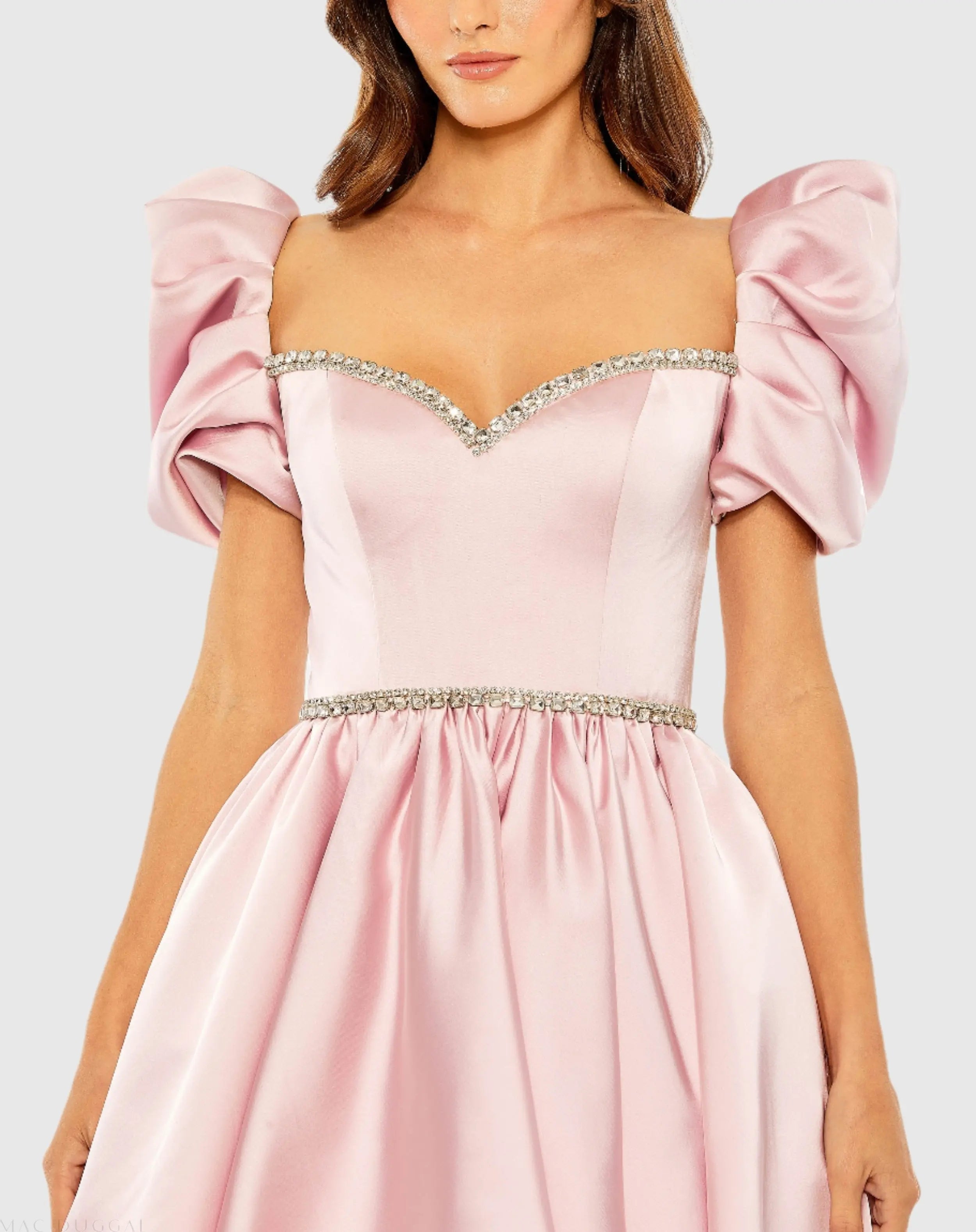 Pink Beaded Top Puff Sleeve Dress