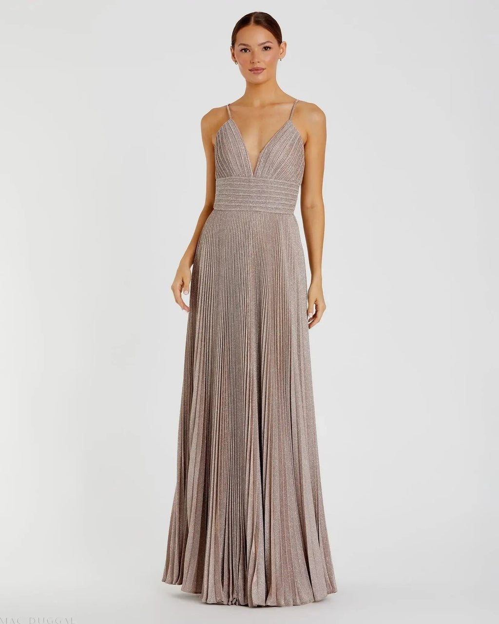 Pink Shimmer Pleated V-Neck Gown