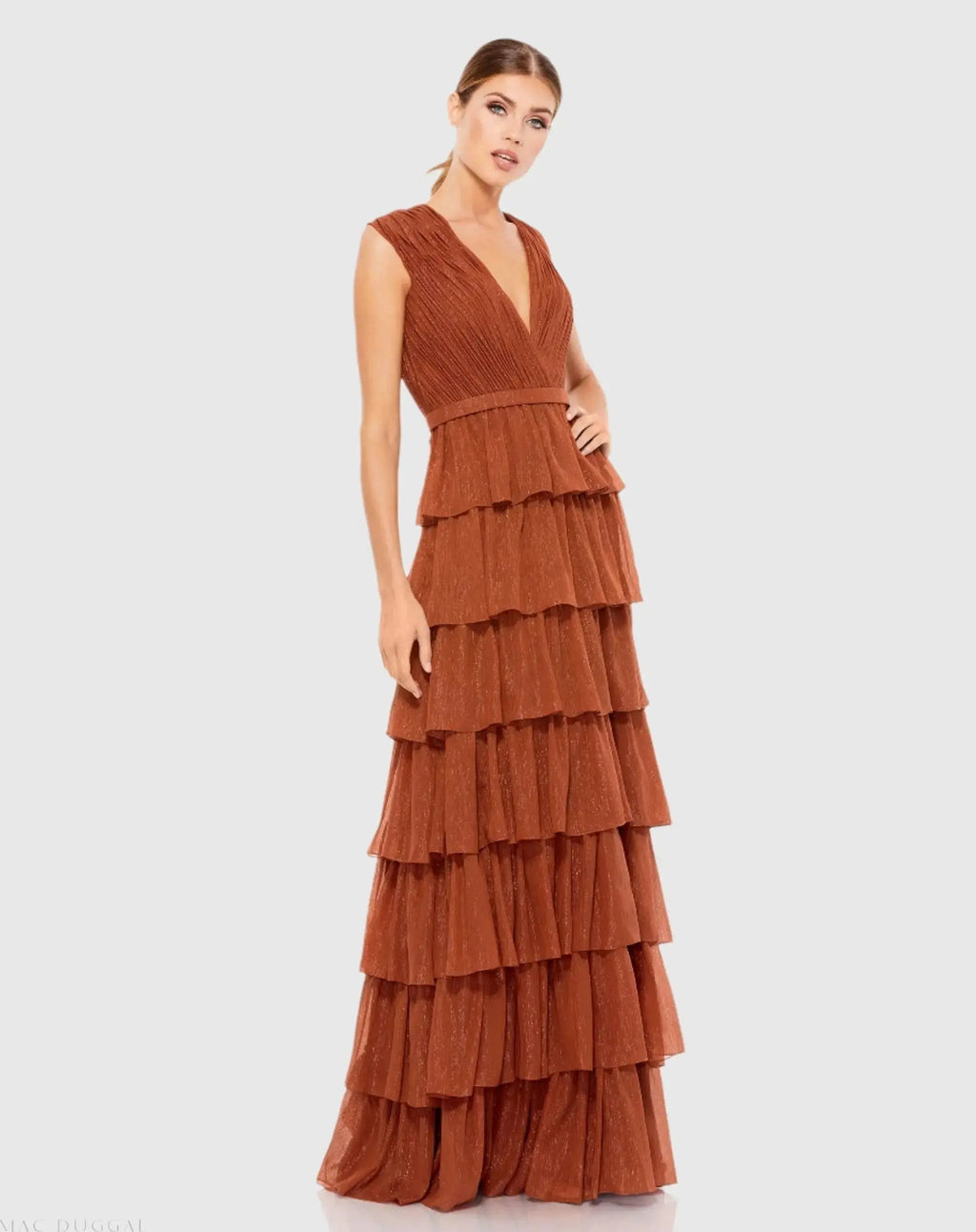 Orange Sleeveless Chiffon Ruffled Gown