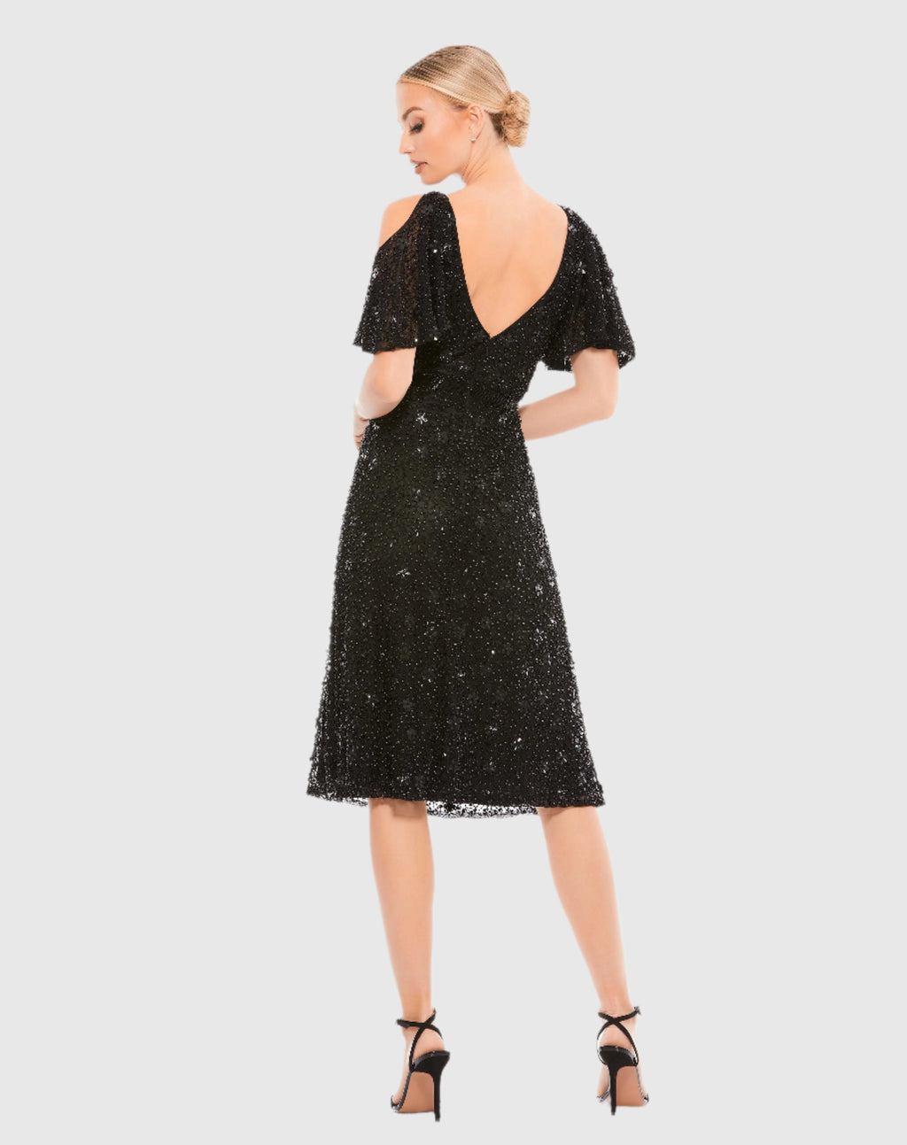 Black Pearl Embellished Drop Shoulder Dress