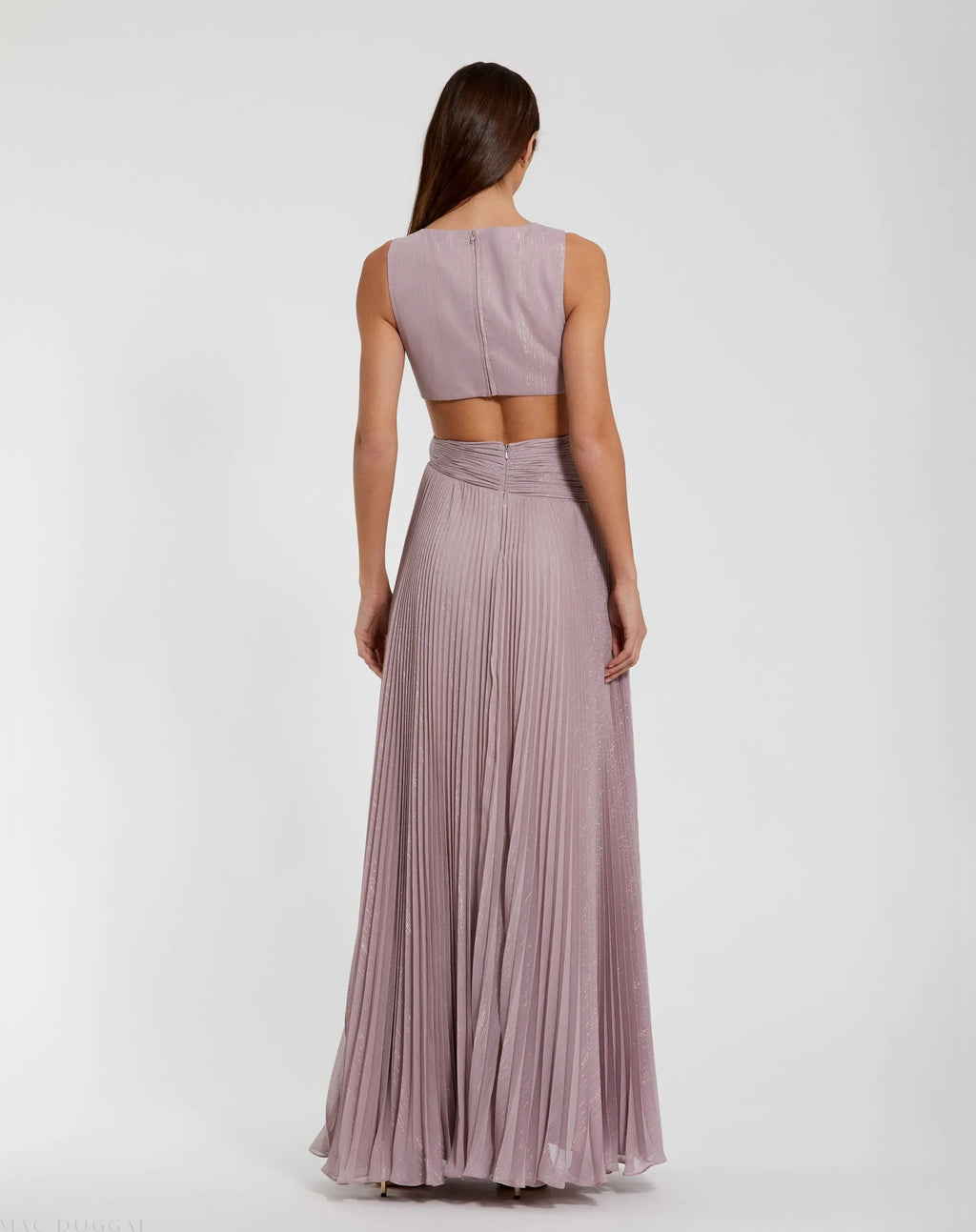 Purple Ruched Chiffon Sleeveless Gown With 3D Flower