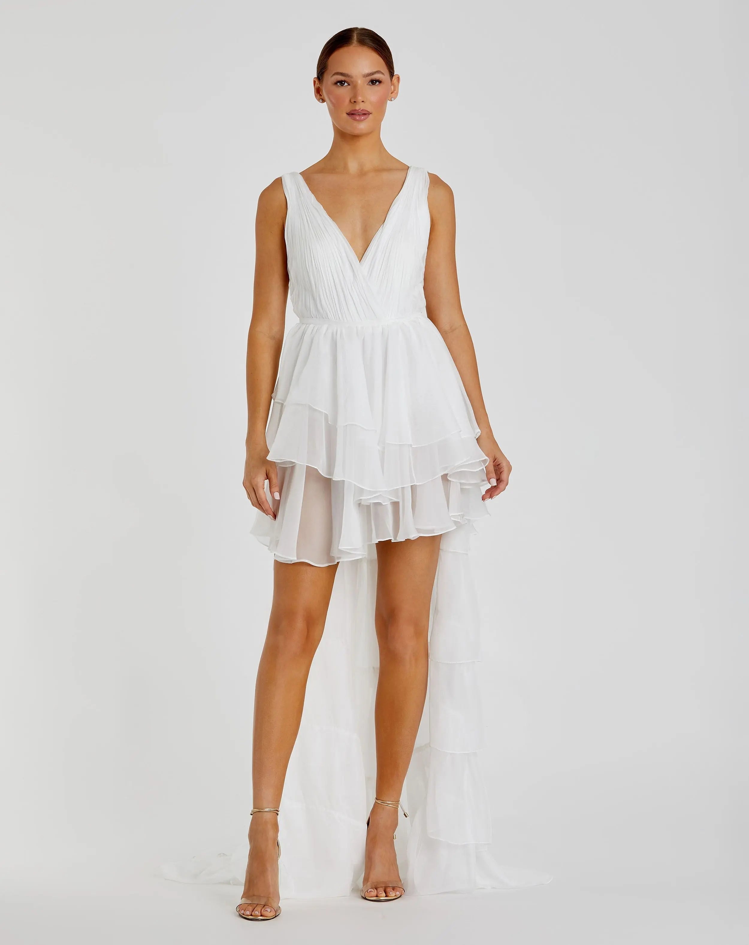 White High Low Gown with Built In Bodysuit