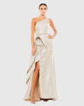 Gold One Shoulder Metallic Ruffled Evening Gown
