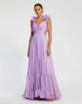 Purple Ruffle Tiered Cut-Out Chiffon Gown