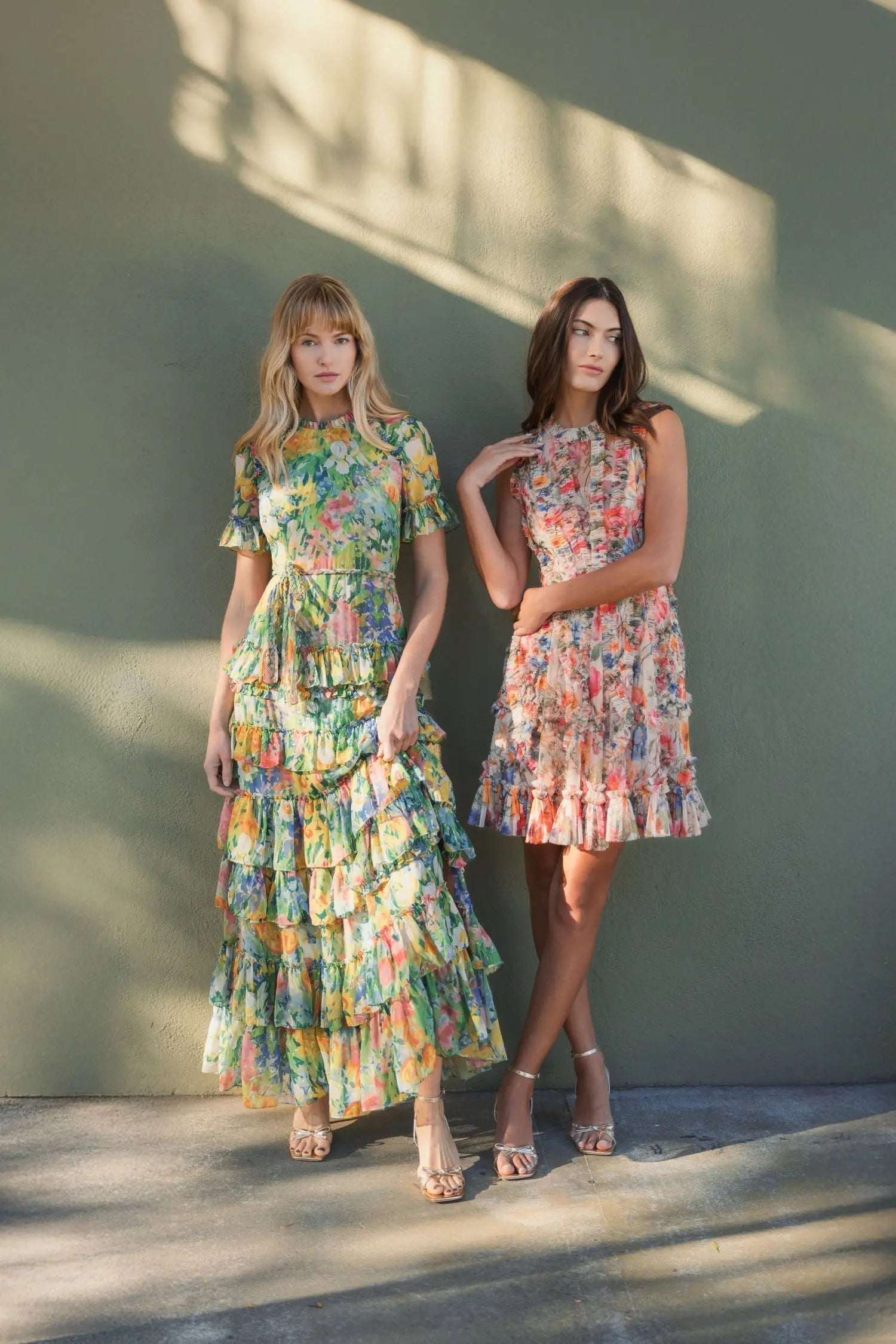 Multicolor Micro Ruffle High Neck A-Line Mini Dress