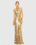 Gold Open Back High Neck Sequin Gown