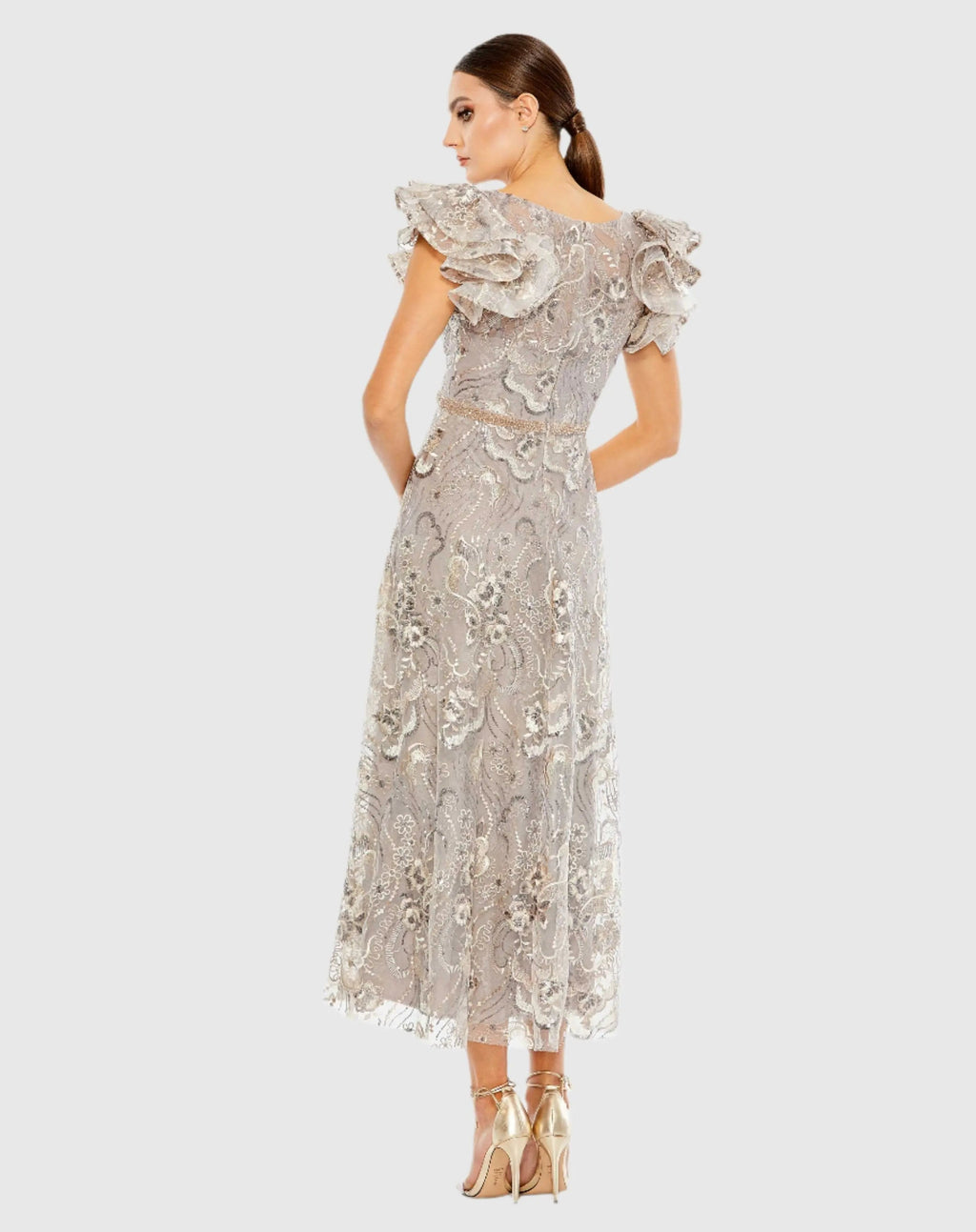 Embellished Ruffled Cap Sleeve A Line Dress