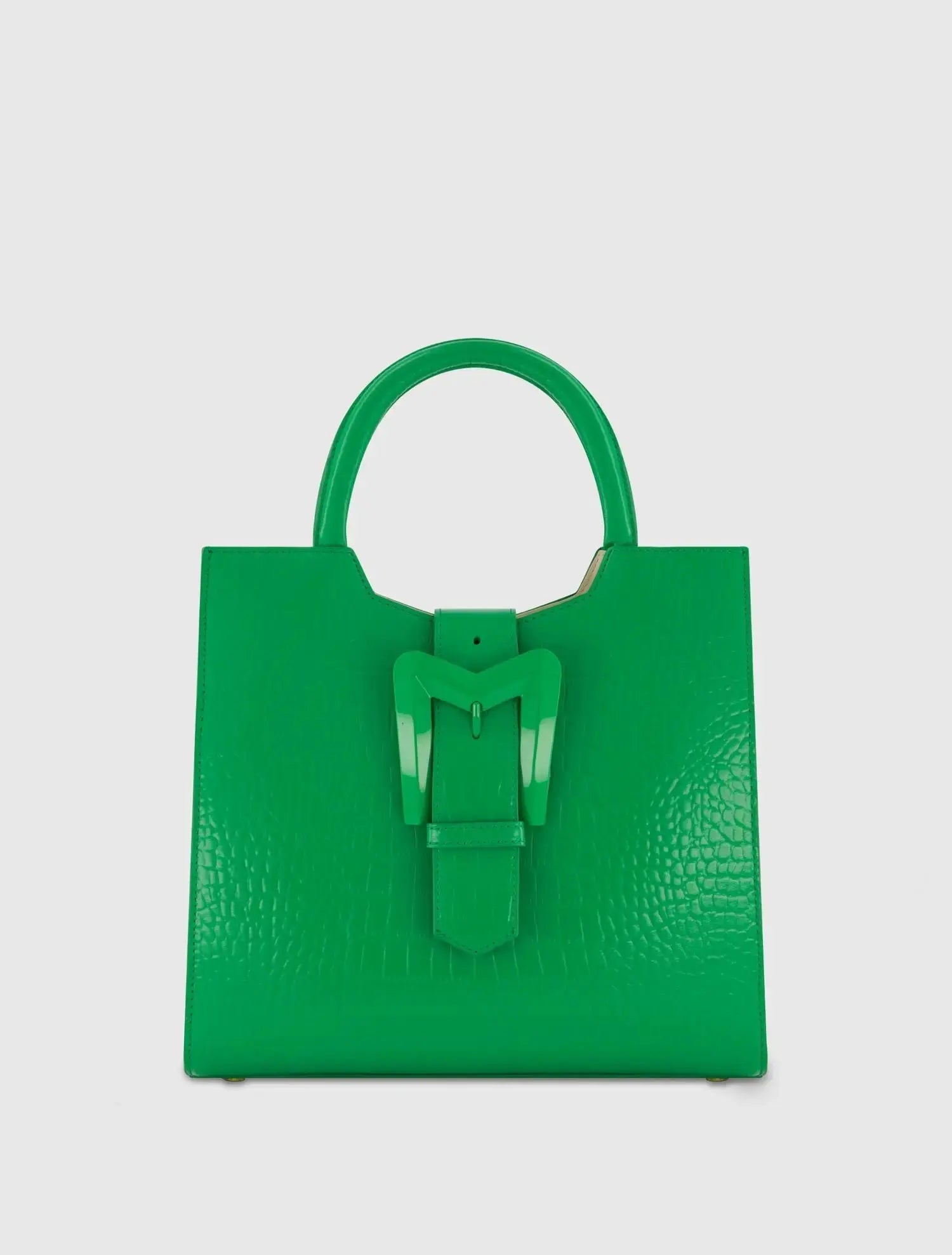 Buckled Medium Croco Leather Tote Bag with Detachable Strap